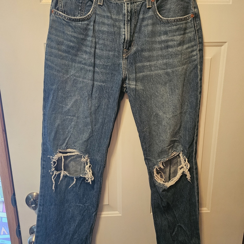 Levi's Women's Blue Ripped Straight Leg Jeans Distressed Festival Y2k